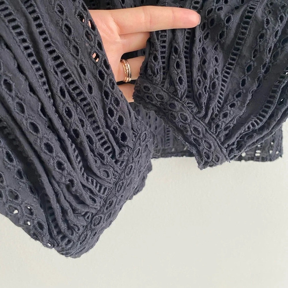 MADEWELL Black Cotton Feminine Boho Eyelet  Tie Back Blouse Size XXS/XS - Picture 3 of 8